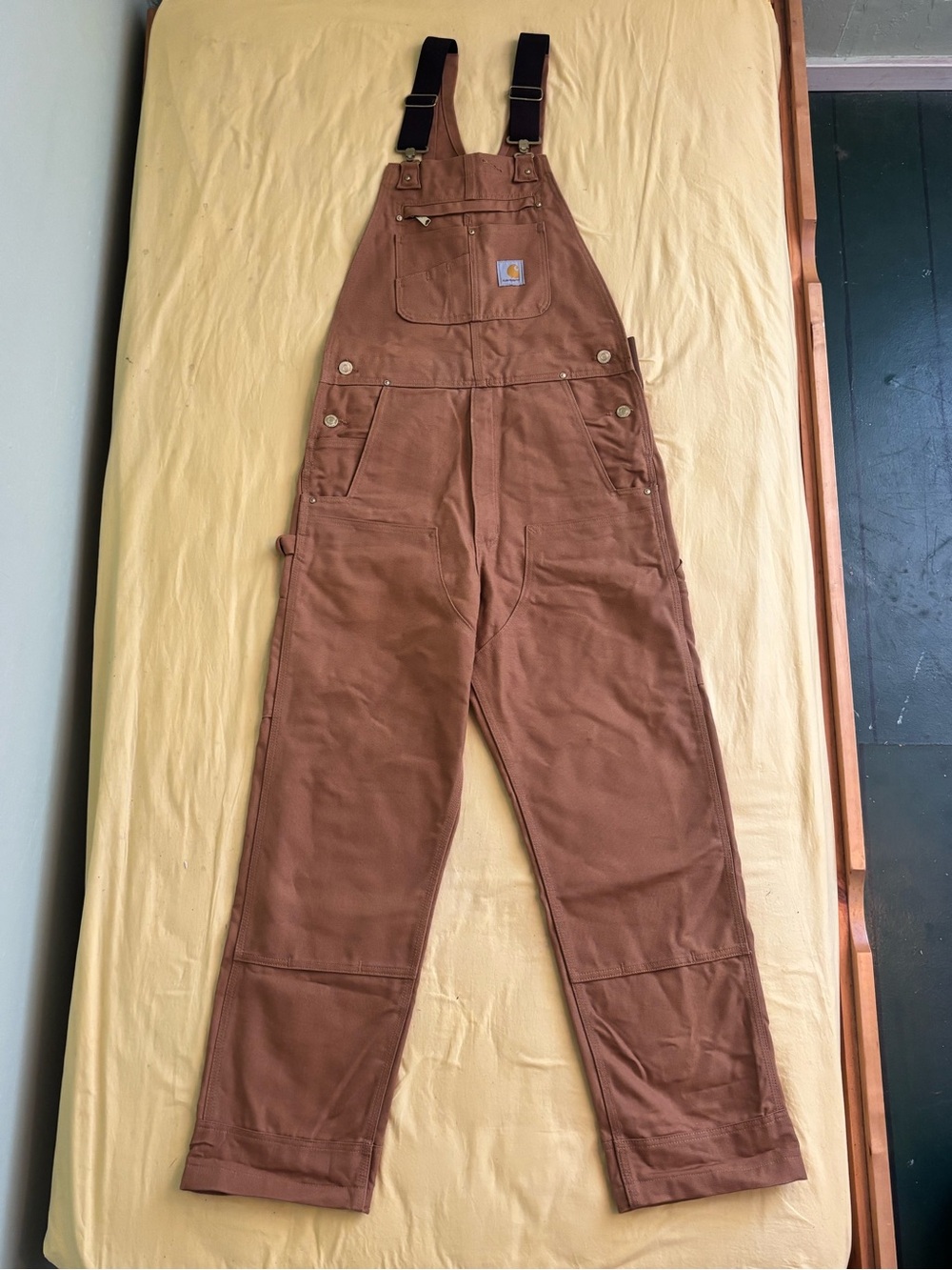 Carhartt Copper Brown Canvas Bib Overalls with Black Straps